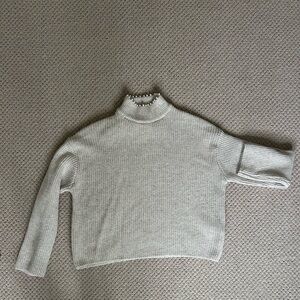 H&M Oatmeal Knit Turtleneck with Faux Pearl Neck Details